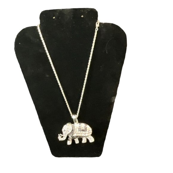 Necklace with Faux Jeweled Elephant Pendant With Rhinestones - Picture 2 of 5